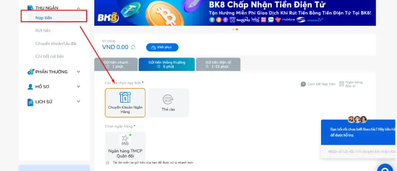 Nạp tiền vào 888SLOT qua ngân hàng